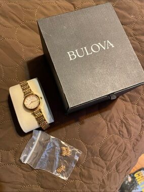 Bulova Gold Ladies Bracelet Watch with White Dial